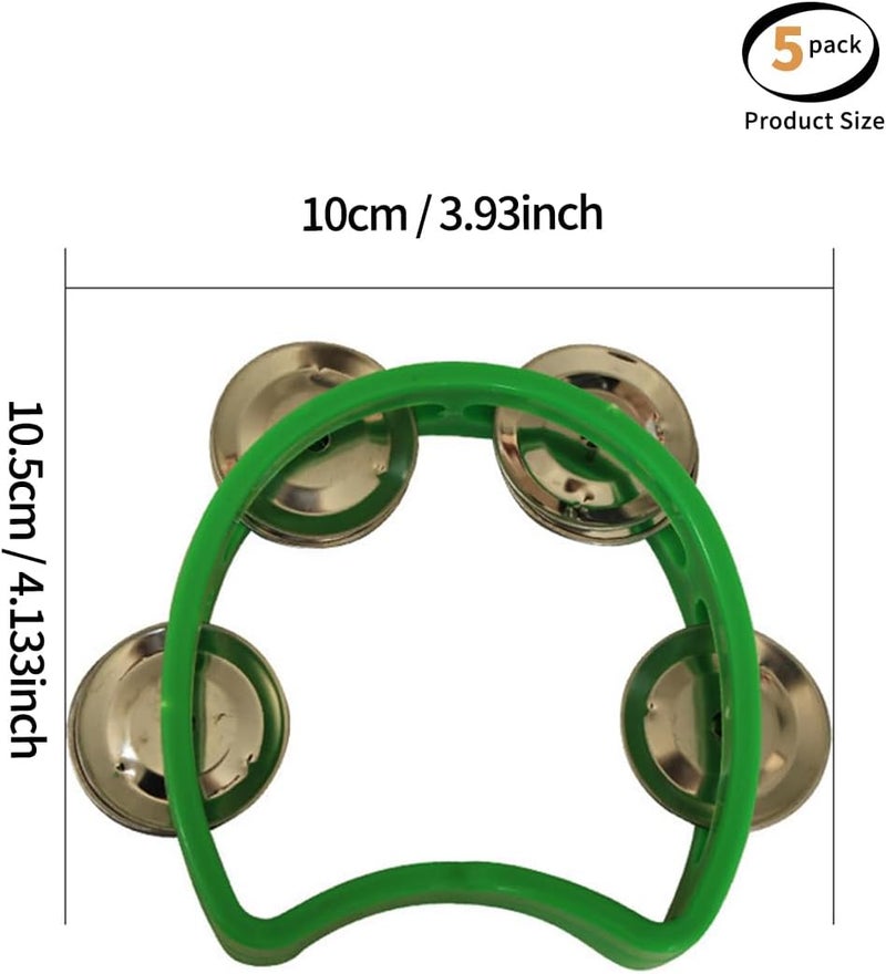 luvilly5 Pack Plastic Tambourines, Handheld Mini Hand Bell Percussion Musical Rhythm Instruments, Colored Mini Tambourine for School and Party - Image 2
